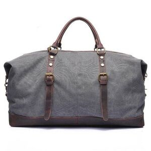 Gray and Brown Men's Duffel Bag Waxed Canvas and Full Grain Leather